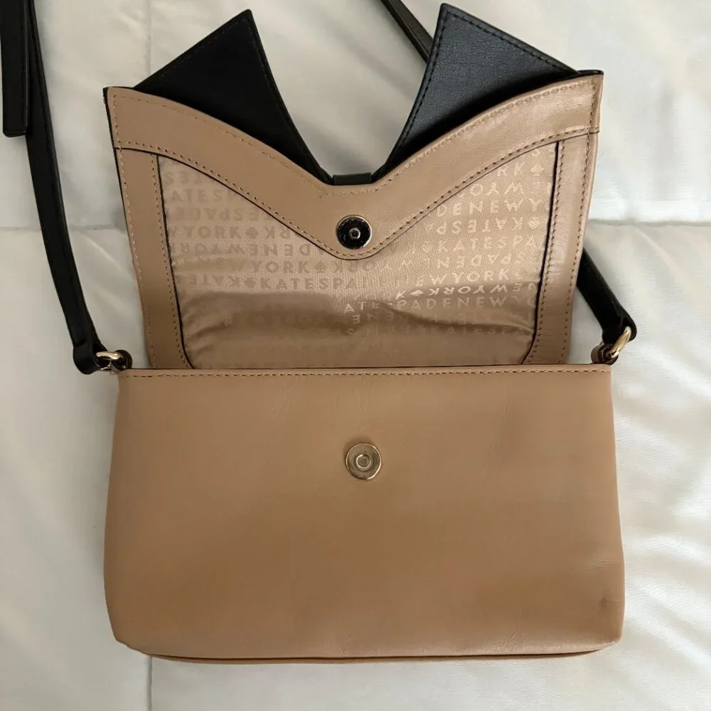 Kate Spade Hanover Street Aster Crossbody Bag Beige Black Bow Tumblr-Era Retro
